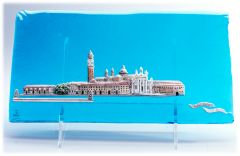 Realizzazione in ceramica isola di S. Giorgio su vetro di Murano - Dimensioni: cm.40 h.cm.20